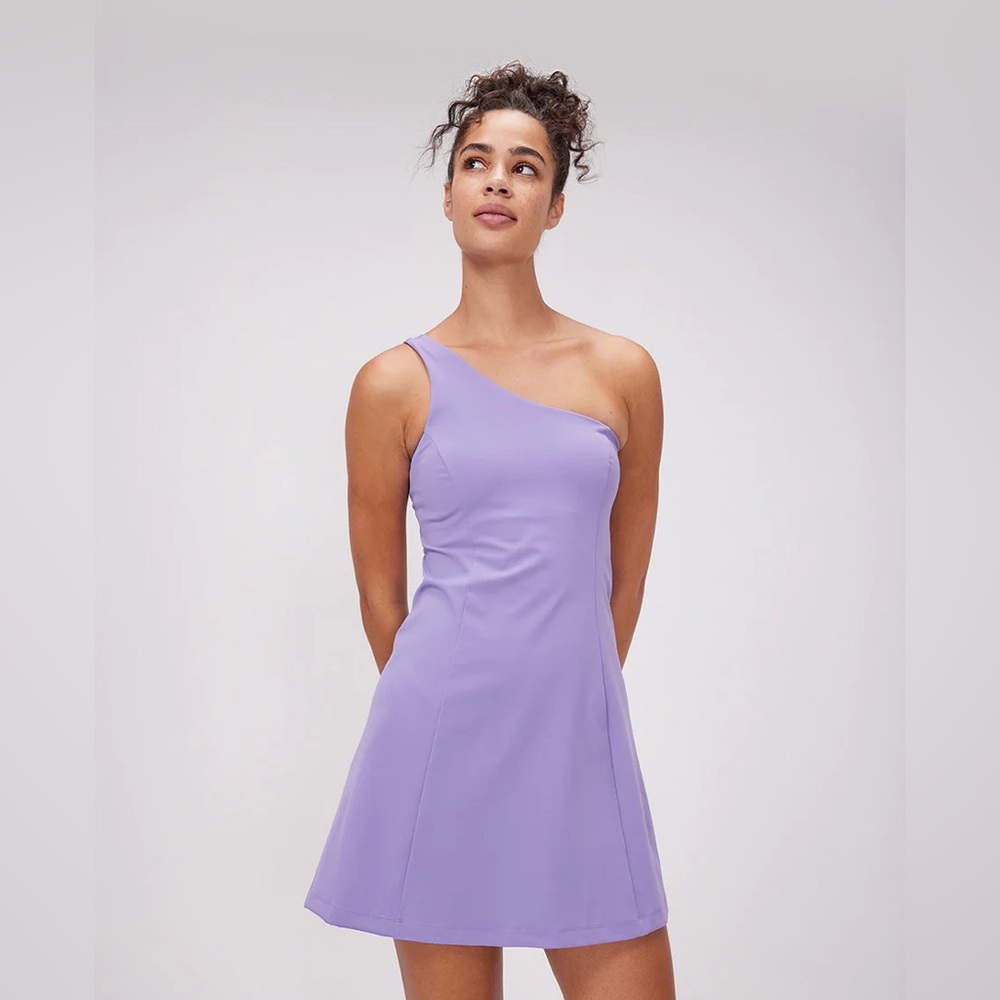 Outdoor Voices One Shoulder Dress Unlined in Purple, size Small